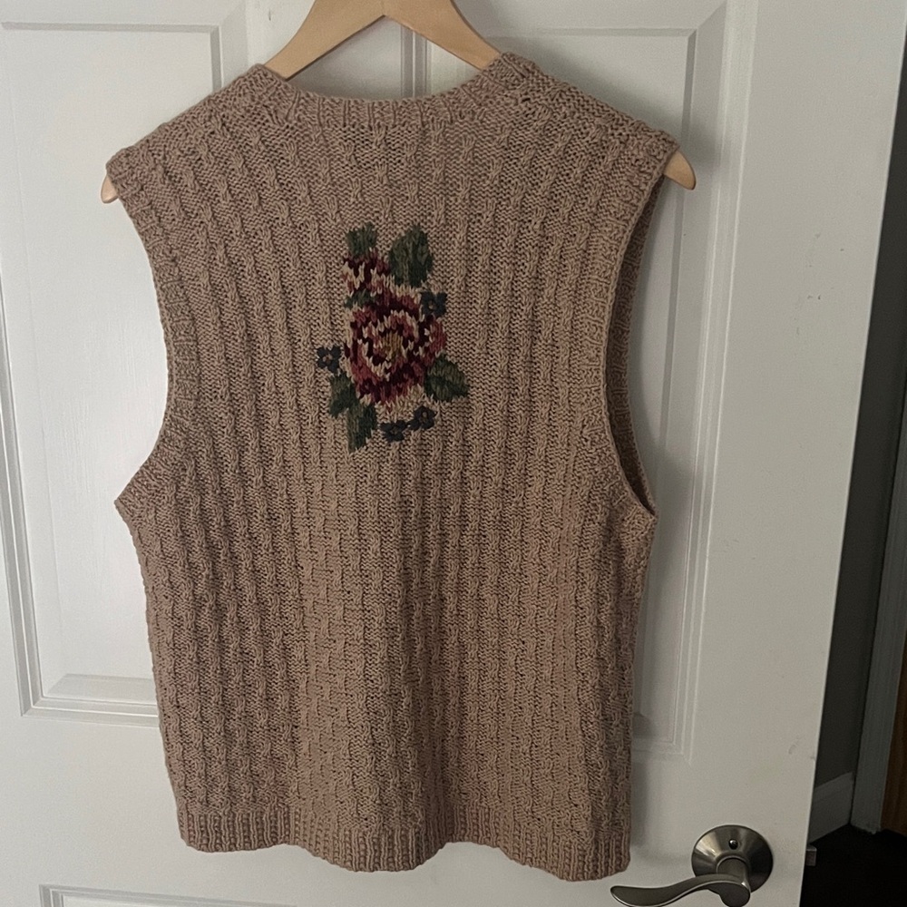 NWT Marisa Christina Hand Knit Linen Cotton Beige Floral Knit Vest Sz Large - Picture 8 of 9